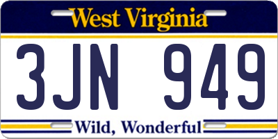 WV license plate 3JN949