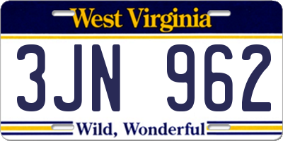 WV license plate 3JN962