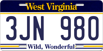 WV license plate 3JN980