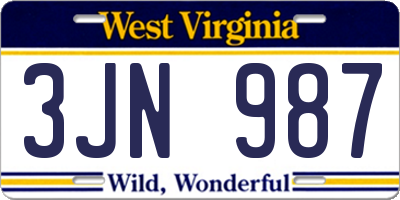WV license plate 3JN987