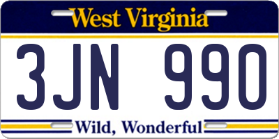 WV license plate 3JN990