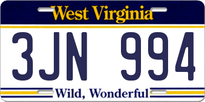WV license plate 3JN994