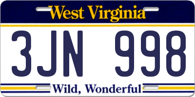 WV license plate 3JN998