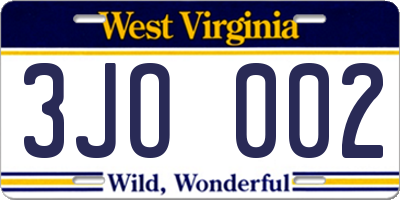 WV license plate 3JO002