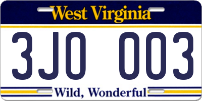 WV license plate 3JO003