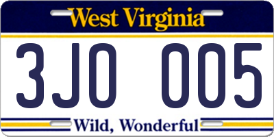 WV license plate 3JO005