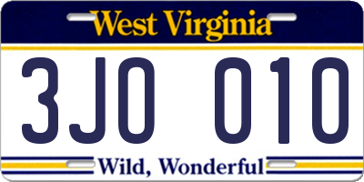 WV license plate 3JO010