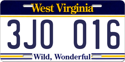 WV license plate 3JO016