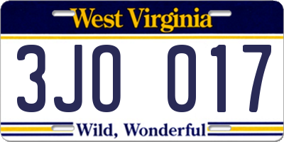 WV license plate 3JO017