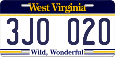WV license plate 3JO020