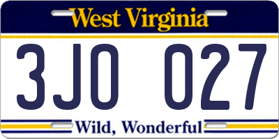 WV license plate 3JO027