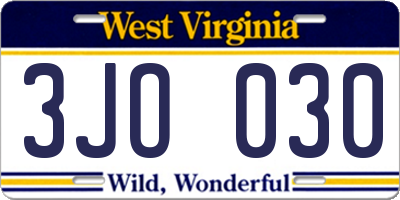 WV license plate 3JO030