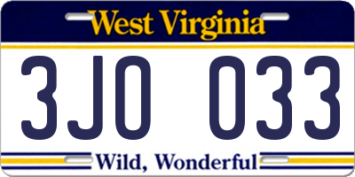WV license plate 3JO033