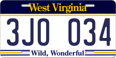 WV license plate 3JO034