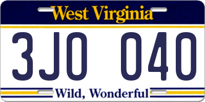 WV license plate 3JO040