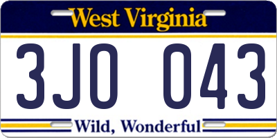 WV license plate 3JO043