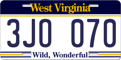 WV license plate 3JO070