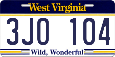 WV license plate 3JO104