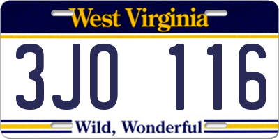 WV license plate 3JO116