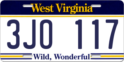 WV license plate 3JO117
