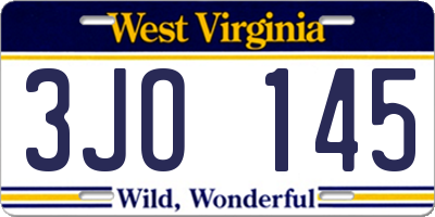 WV license plate 3JO145