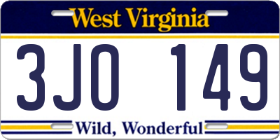 WV license plate 3JO149