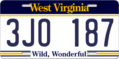 WV license plate 3JO187