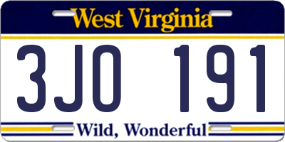 WV license plate 3JO191