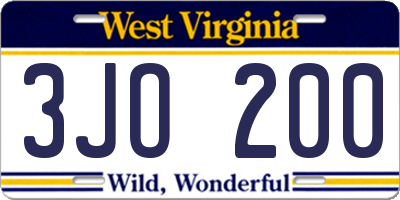 WV license plate 3JO200