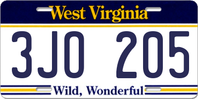 WV license plate 3JO205