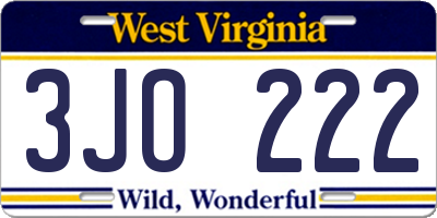WV license plate 3JO222