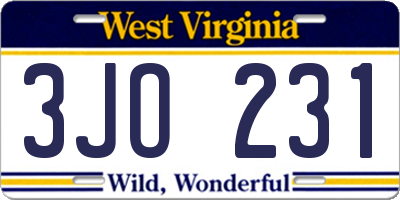 WV license plate 3JO231