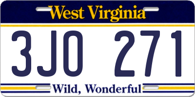 WV license plate 3JO271
