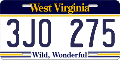 WV license plate 3JO275