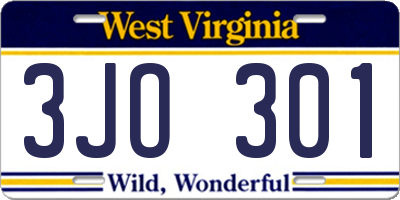 WV license plate 3JO301