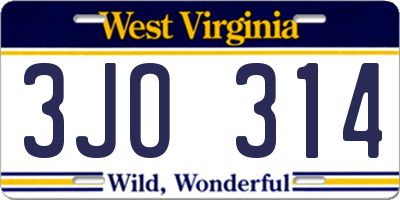 WV license plate 3JO314