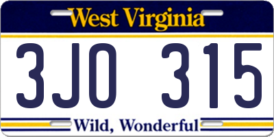 WV license plate 3JO315