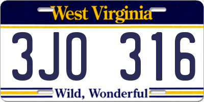 WV license plate 3JO316