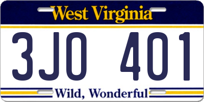 WV license plate 3JO401