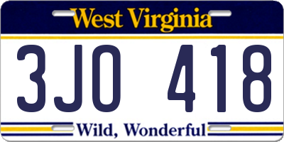 WV license plate 3JO418