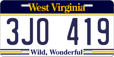WV license plate 3JO419