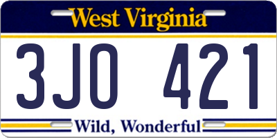 WV license plate 3JO421