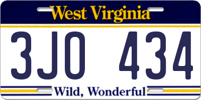 WV license plate 3JO434