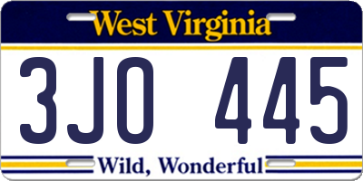 WV license plate 3JO445
