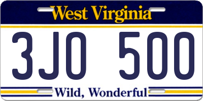 WV license plate 3JO500