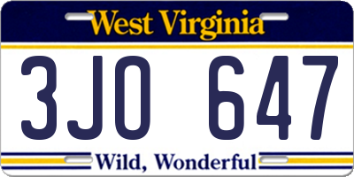 WV license plate 3JO647