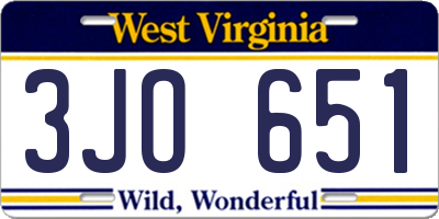 WV license plate 3JO651