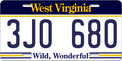 WV license plate 3JO680