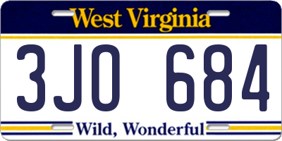 WV license plate 3JO684