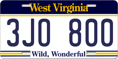 WV license plate 3JO800